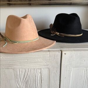 Stylish Tan and Black Wide-Brim Hats